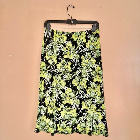 Citiknit Women's Green Black Floral Print Maxi Skirt - Size Medium - Picture 4 of 7